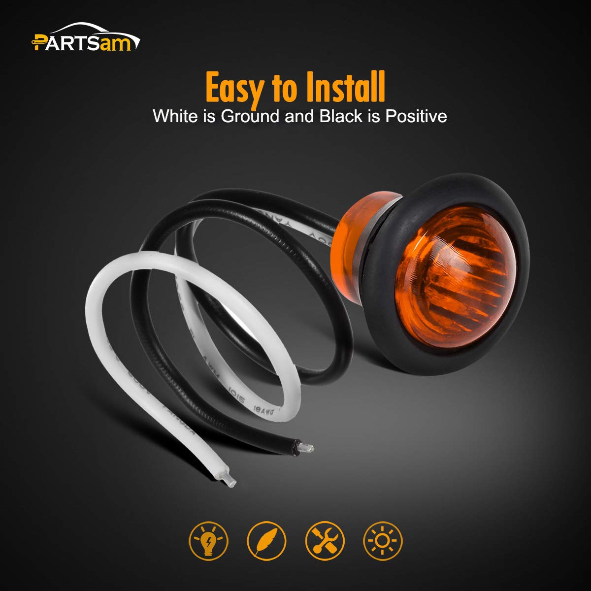 Partsam 10Pcs 3/4 Inch LED Marker Lights - 12V Red Amber White Clearance Lights for Trucks, Trailers, Pickups, UTV & ATV - Durable Turn Signal Indicators for Night Driving & Off-Road Adventures