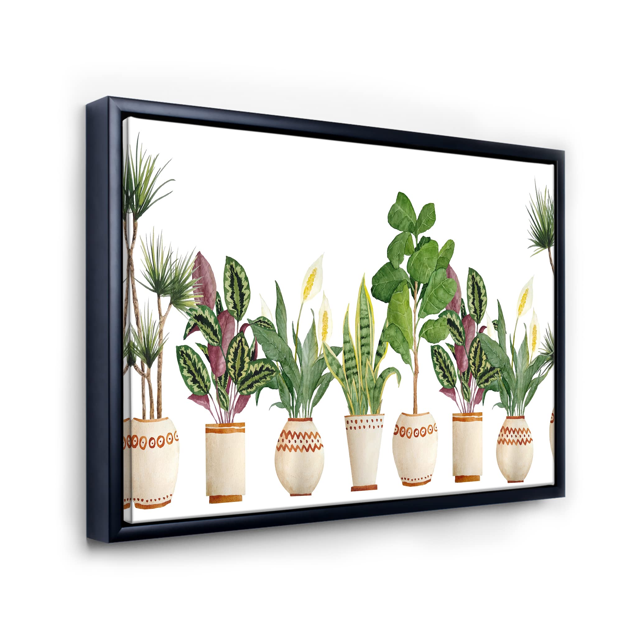 DesignQ Trio of Houseplants Sansevieria Snake Plant - Farmhouse Style Framed Canvas Wall Art Print for Living Room, Bedroom & Office Decor