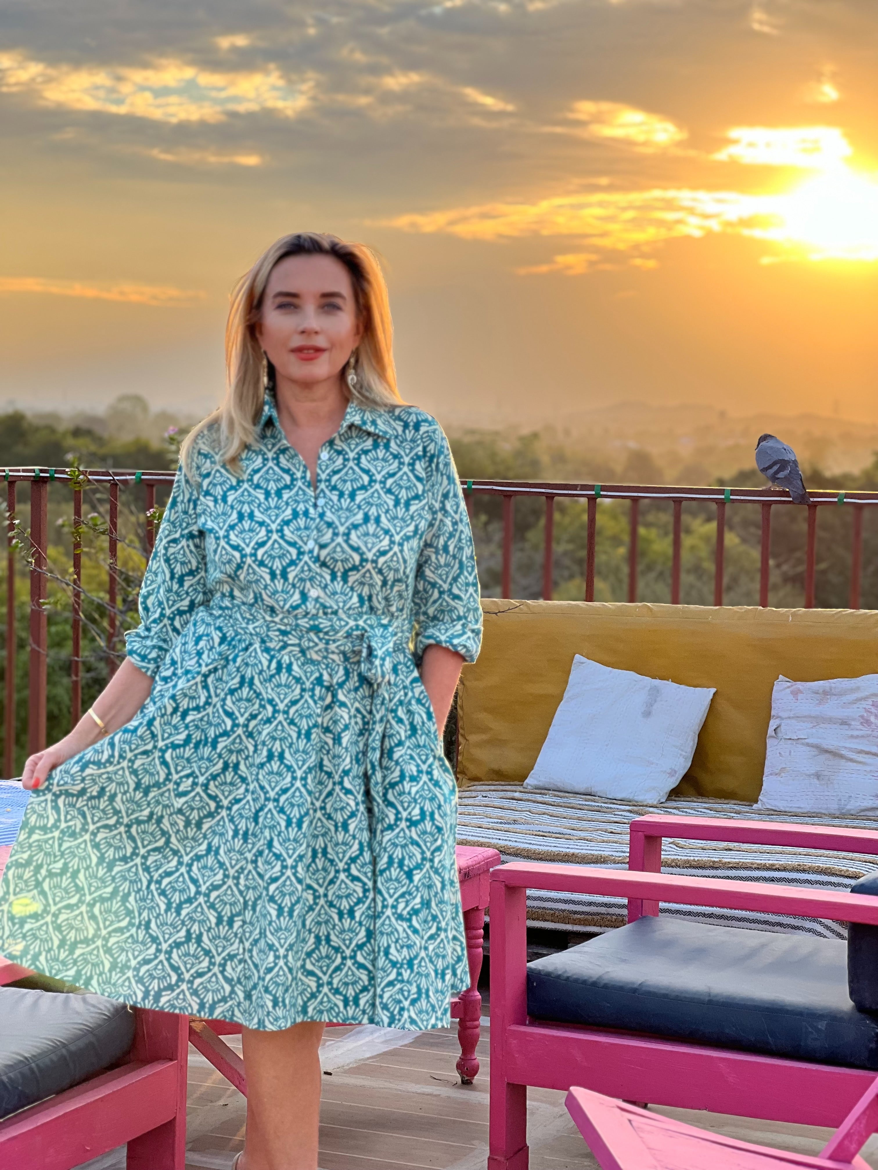 Marylin Linen Dress in Blue - Breathable & Stylish Summer Outfit for Beach, Vacation & Casual Wear