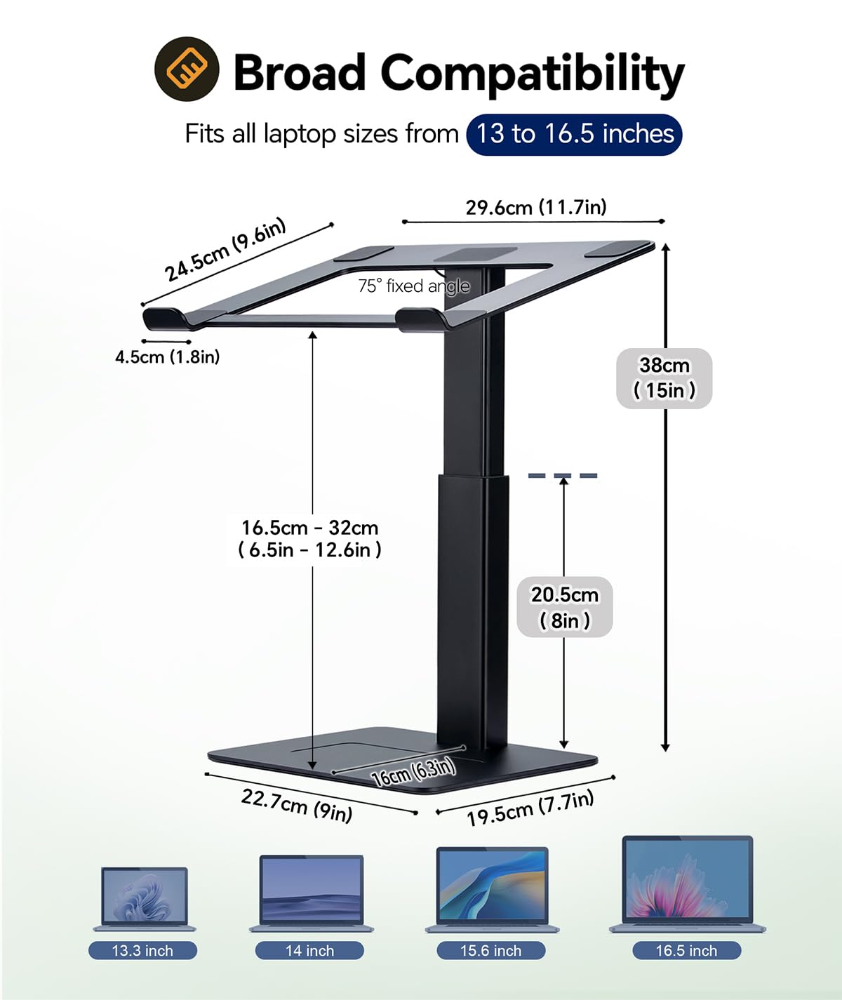 Supamir Adjustable Laptop Stand for Desk - Ergonomic Riser for MacBook & 13