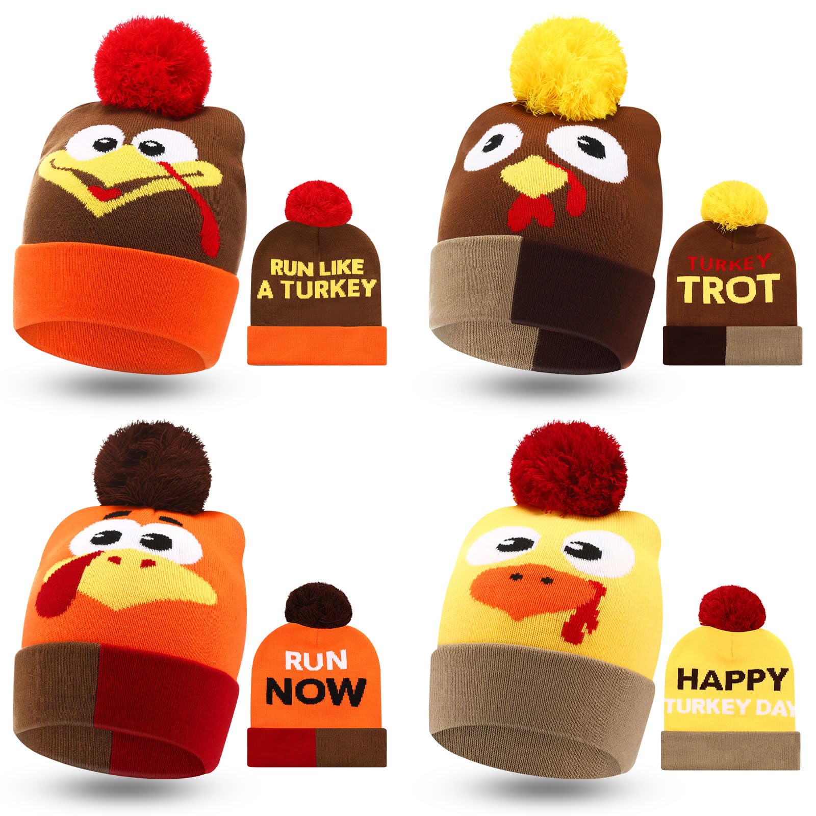 Liitrsh Thanksgiving Turkey Beanie Hat - Warm Knitted Winter Cap for Running, Costume Accessories & Holiday Outfits - Fun Cartoon Design for Turkey Trot Races, Christmas Parties & Festive Gatherings