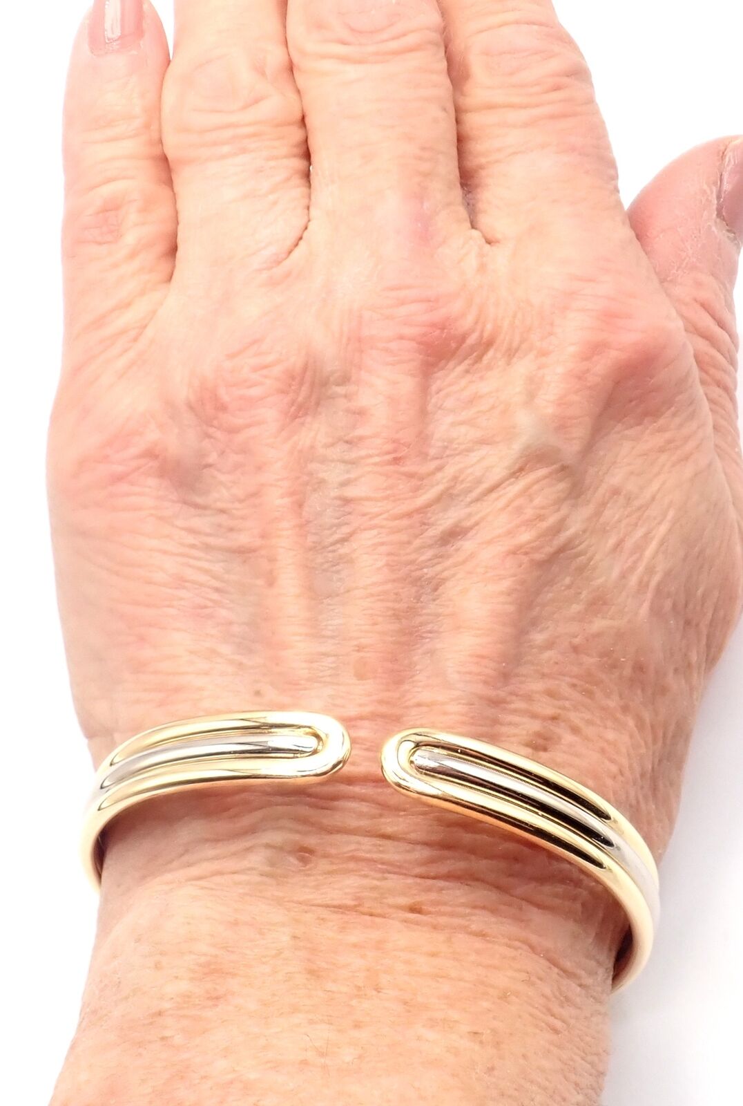 Authentic Van Cleef & Arpels 18k Yellow & White Gold Bangle Cuff Bracelet - Luxury Jewelry for Women, Perfect for Weddings, Parties & Special Occasions