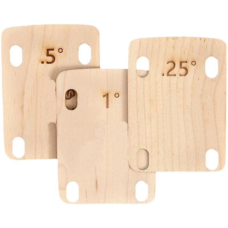 3Pcs Electric Guitar Neck Shims - Maple Plate 0.25/0.5/1 Degree - Guitar Replacement Parts for Action Adjustment & Intonation - Perfect for Fender, Gibson, Ibanez & More (Studio/Stage/Home Use)