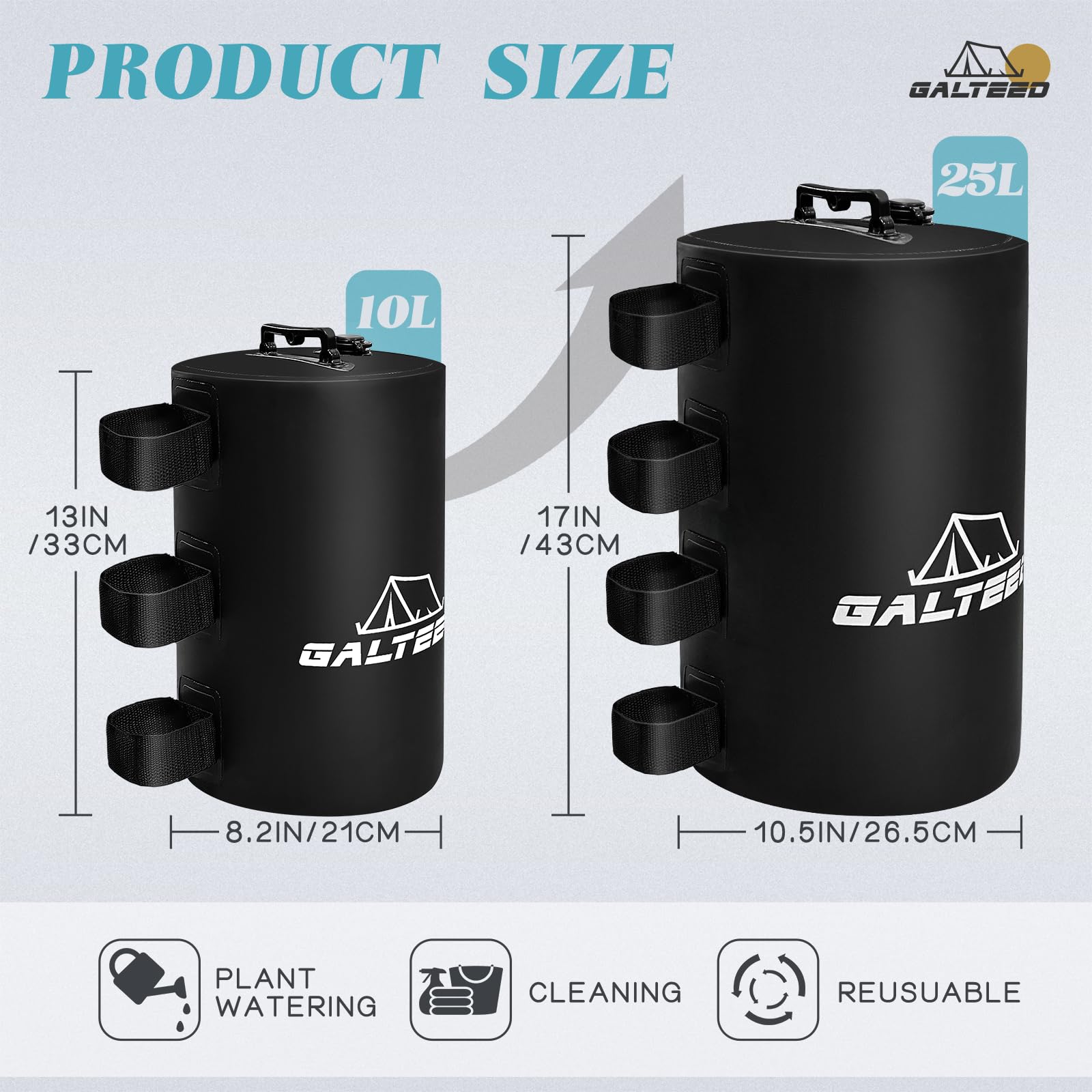 **8-Pack Canopy Water Weights (176LBS Total) - Heavy Duty Tent Weights for Pop Up Canopies, Gazebos & Outdoor Events - Black (10L/PC) - Perfect for Beach, Camping & Backyard Parties**