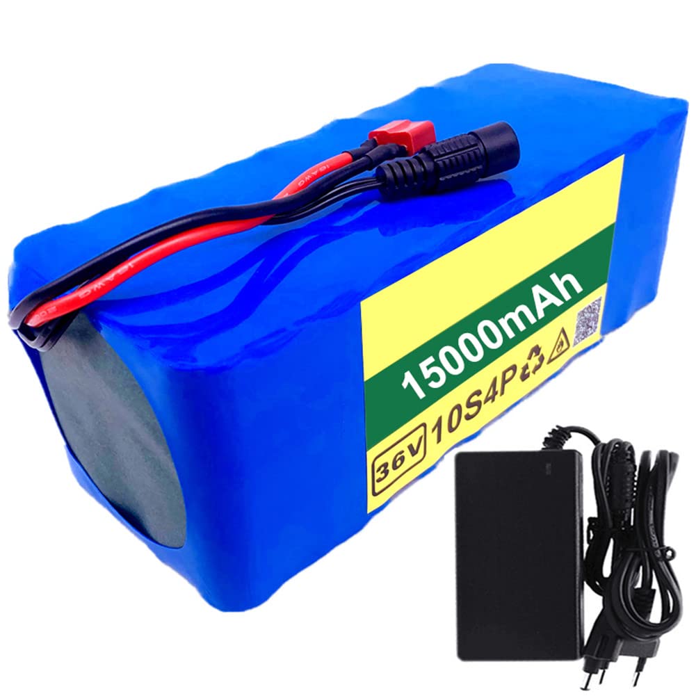 36V 15Ah E-Bike Battery - 10S4P Lithium Ion Battery Pack with BMS & 42V2A Charger - High Power 15000mAh Replacement Battery for 350W 500W 750W 1000W Electric Bikes - Perfect for Commuting, Mountain Biking & Long-Distance Rides