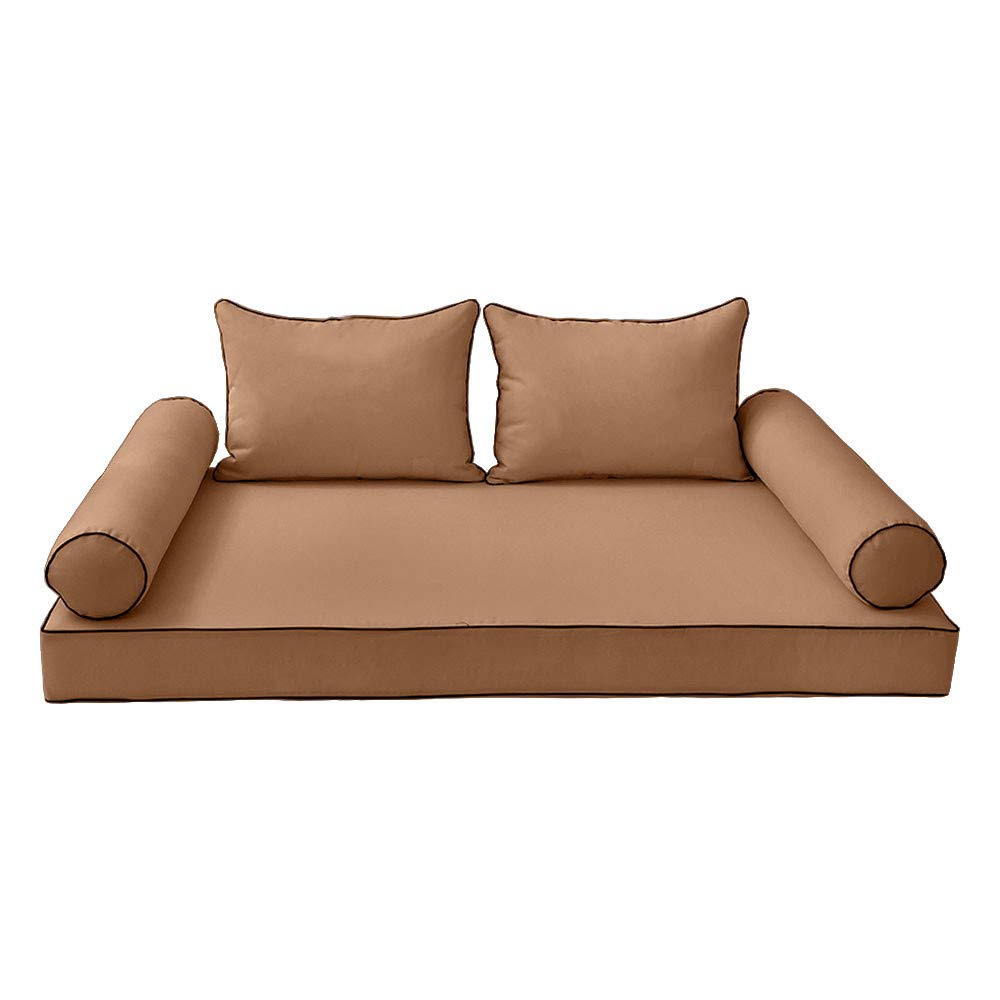 Prolinemax Outdoor Style 4 Twin-XL Contrast Trim Daybed Mattress Bolster Pillow Fitted Sheet Cover Only - AD104 | Perfect for Patio, Sunroom & Guest Bedroom Decor