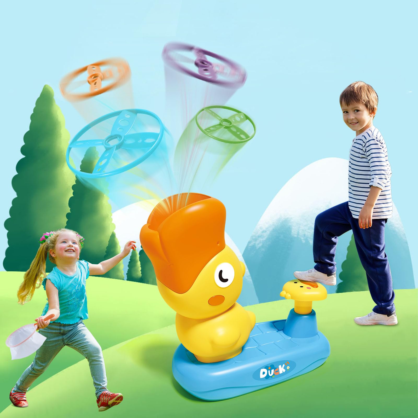 Outdoor Flying Disc Launcher Toy for Kids Ages 4-8 - Durable Duck Shaped Frisbee for Summer Backyard Games, Birthday & Christmas Gifts - Fun Outdoor Activity for Boys, Girls & Family Playtime