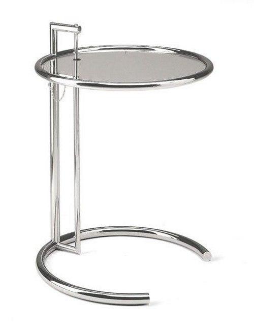 Eileen Gray E1027 Adjustable Height Side Table - Modern Glass & Chrome Design for Living Room, Office, or Bedroom