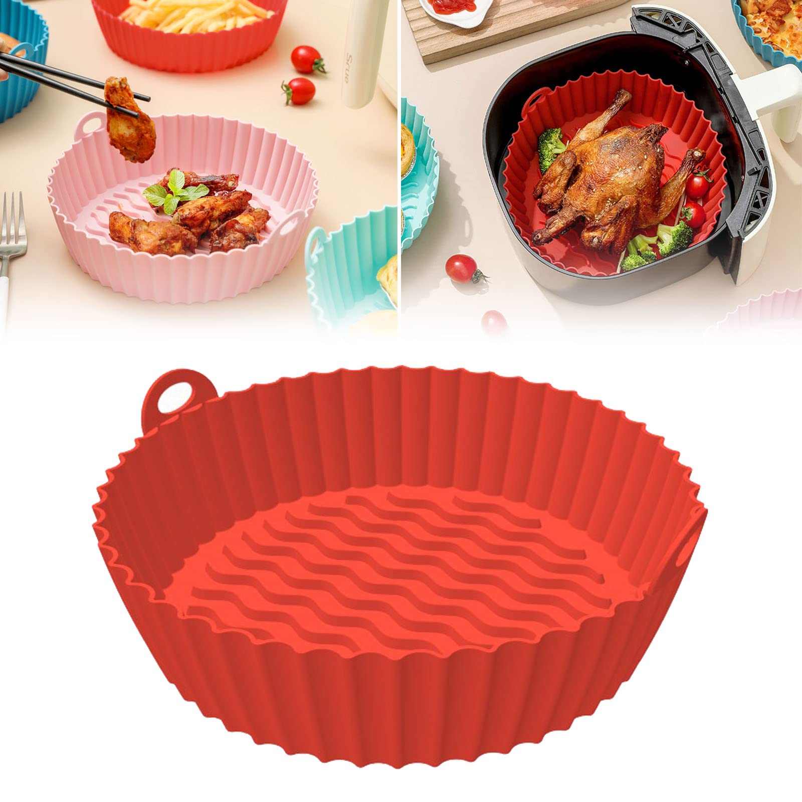 Non-Stick Silicone Air Fryer Baking Tray - Reusable Round Liner for 7.5