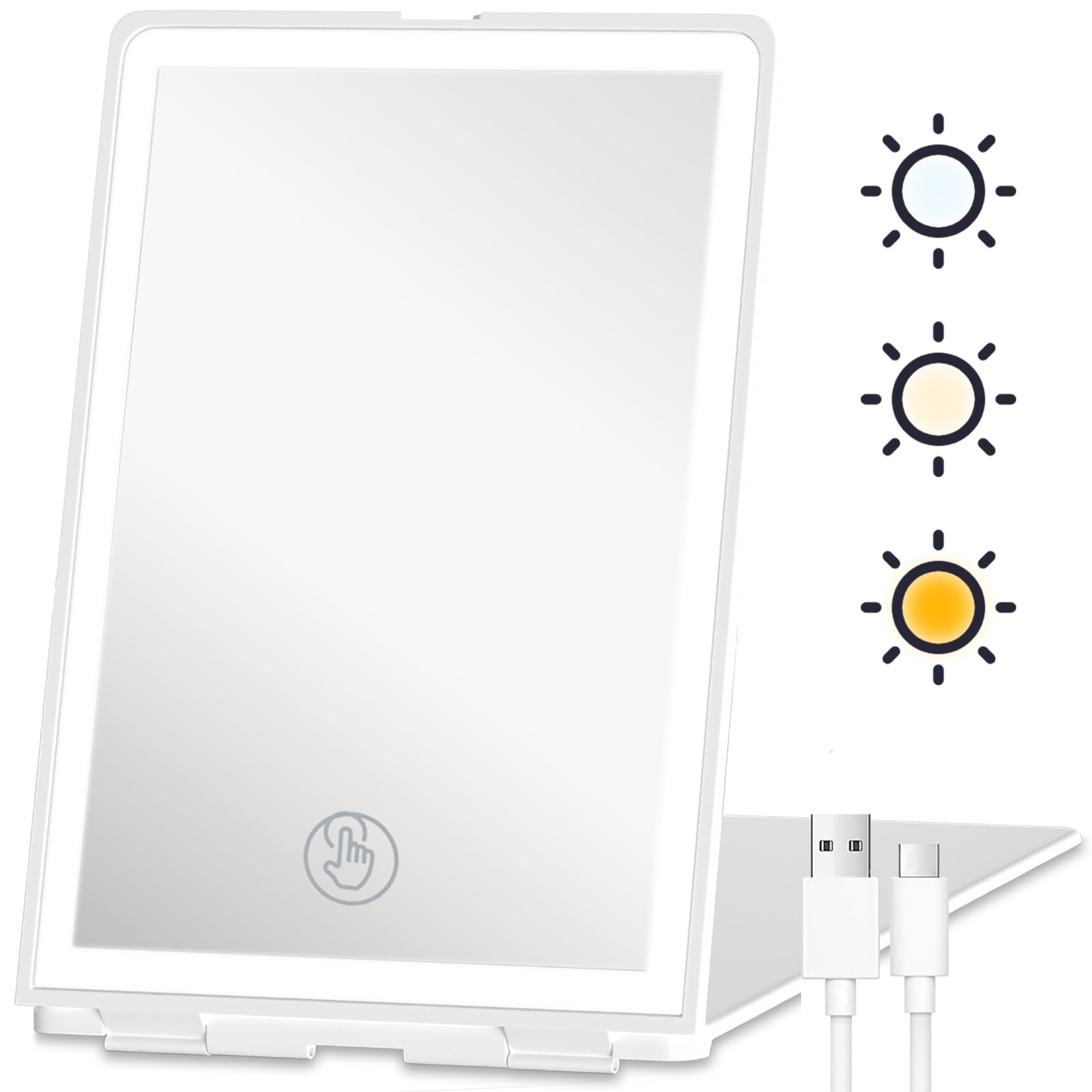 Rechargeable Travel Makeup Mirror with 72 LED Lights - 3 Color Modes & Dimmable Touch Screen | Portable Folding Vanity Mirror for Home, Travel, and Professional Makeup Application