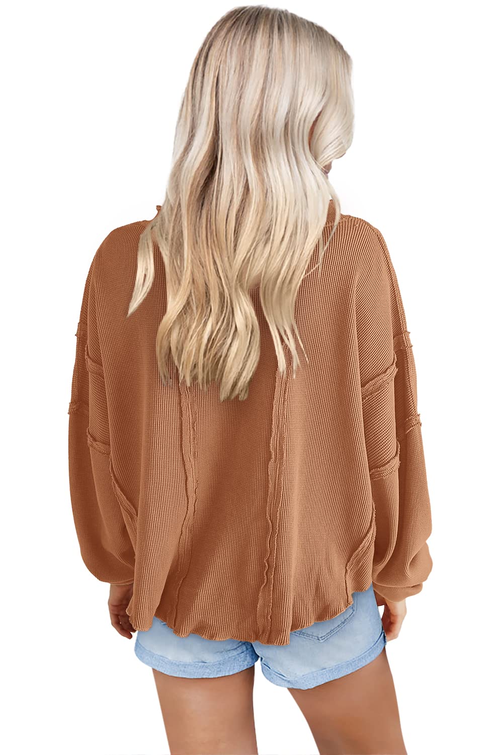 Panadila Women's Oversized Waffle Knit Pullover Sweater - Soft Long Sleeve Round Neck Tunic Top for Casual Wear | Perfect for Fall Layering, Coffee Dates & Weekend Outfits