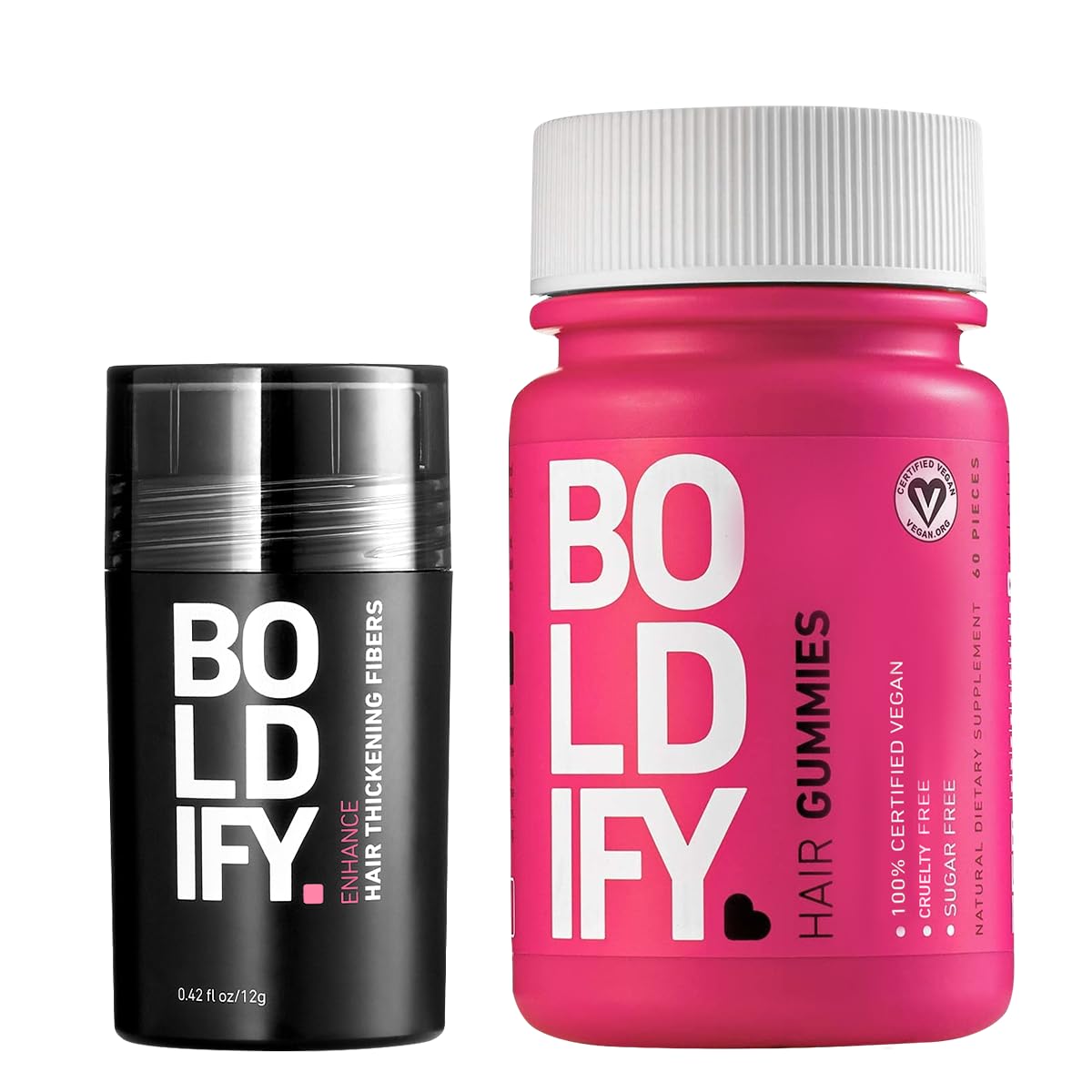 Boldify Hair Fibers & Biotin Gummies Bundle - Natural Hair Thickening Fibers for Men & Women + Vegan Sugar-Free Hair Growth Supplements (Black) | Instant Coverage & Healthy Hair Care Solution for Thinning Hair & Daily Styling