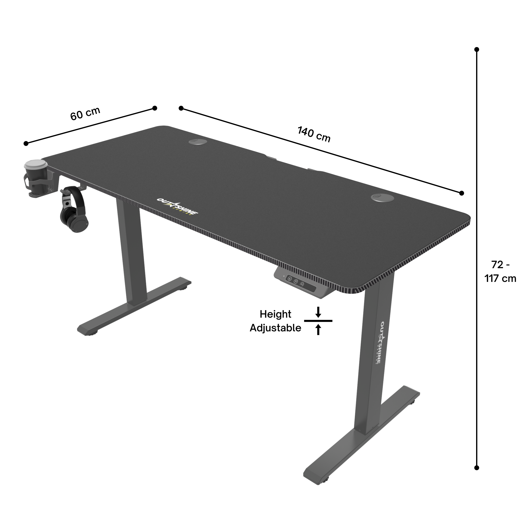 Premium Hover Gaming Desk - Electric Height Adjustable Computer Desk for PC & Console Gamers - Ergonomic Home Office & Streaming Setup with Cable Management