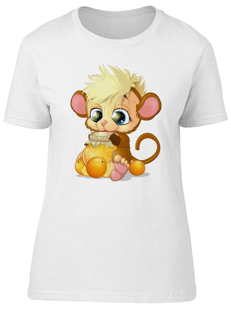 Smartprints Women's Baby Monkey with Honey Jar Graphic Tee - Cute & Comfortable Casual T-Shirt for Everyday Wear