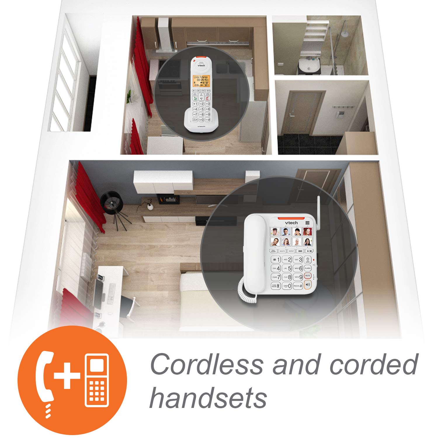 VTech CareLine SN5147 Amplified Corded/Cordless Phone for Seniors - 90dB Extra Loud Ringer, Big Buttons & Large LCD Display - Easy-to-Use Home & Office Landline Telephone System for Elderly & Hearing Impaired