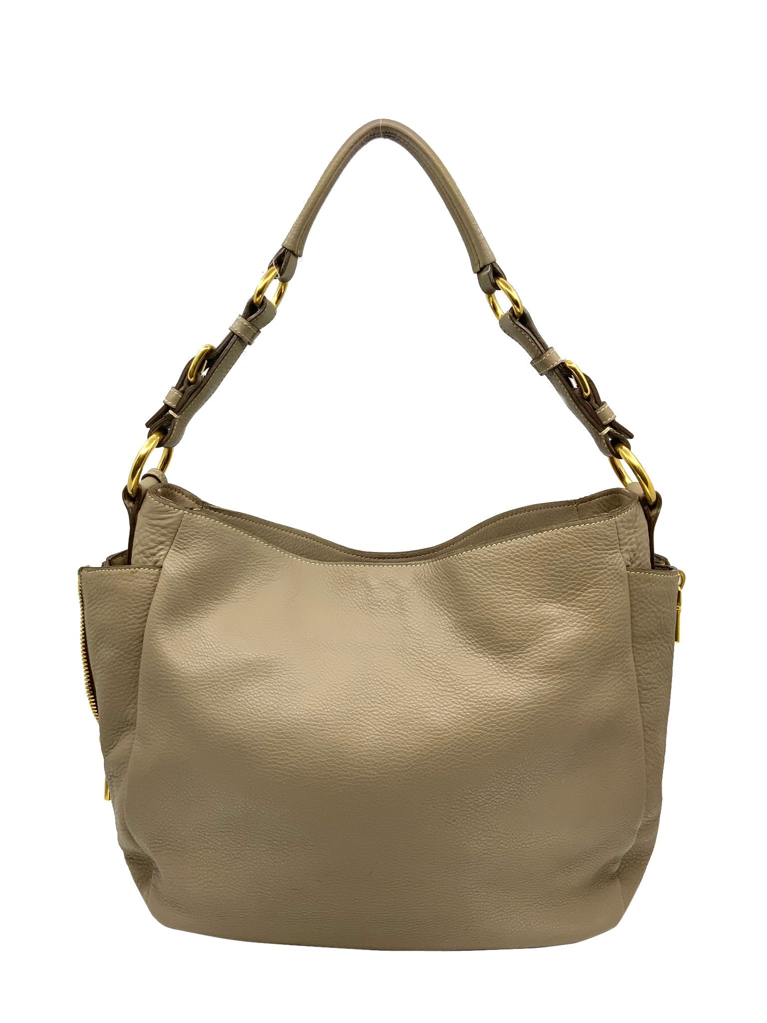 Prada Side Pocket Zip Vitello Daino Hobo Handbag - Luxury Leather Shoulder Bag for Women | Perfect for Work, Travel & Everyday Use