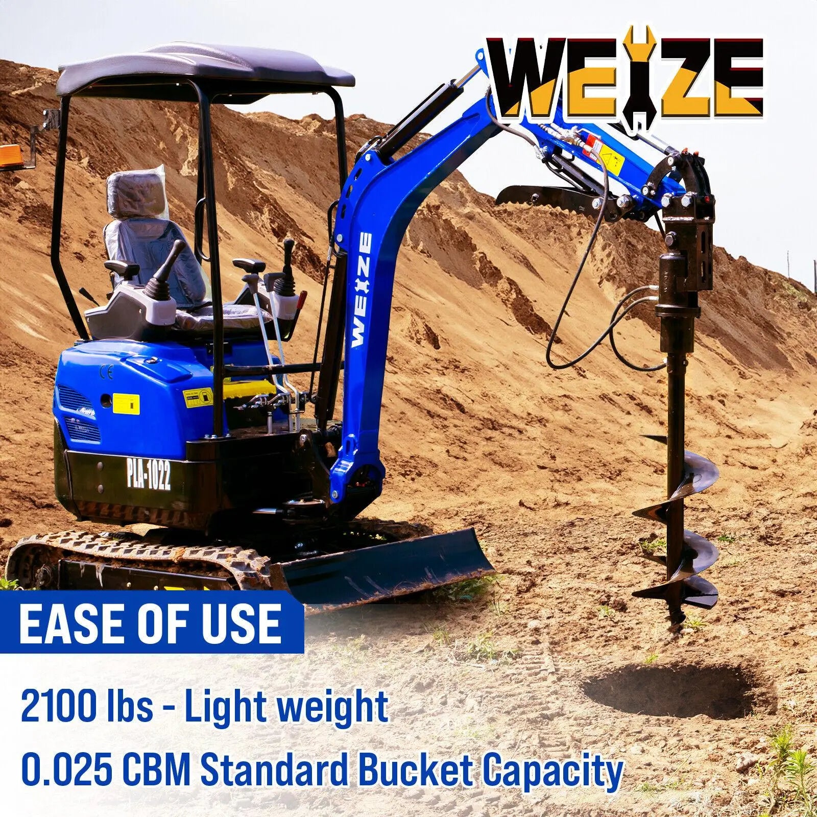 **WEIZE 1 Ton Mini Excavator - 13.5HP Gas-Powered Crawler Digger with Hydraulic Thumb & Bucket - Ideal for Landscaping, Trenching, and DIY Projects**