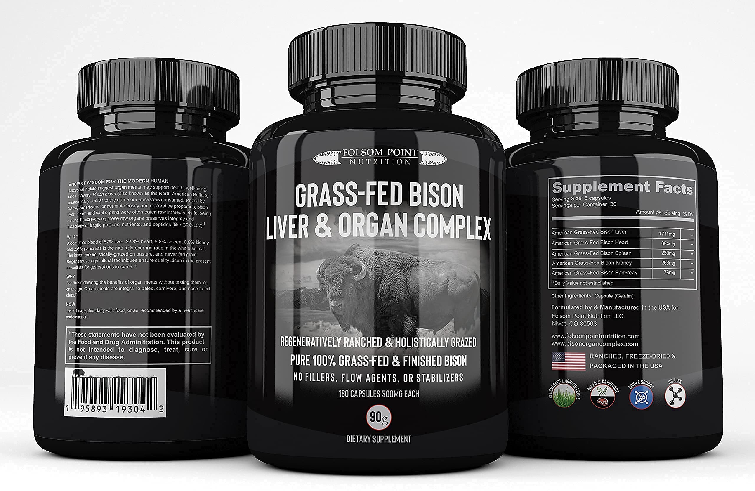 100% Grass-Fed Bison Liver, Heart & Organ Complex Supplement | Desiccated Bison Organ Pills | Freeze-Dried, All-American Sourced | Supports Energy, Immunity & Nutrient Absorption | Perfect for Paleo, Keto & Carnivore Diets