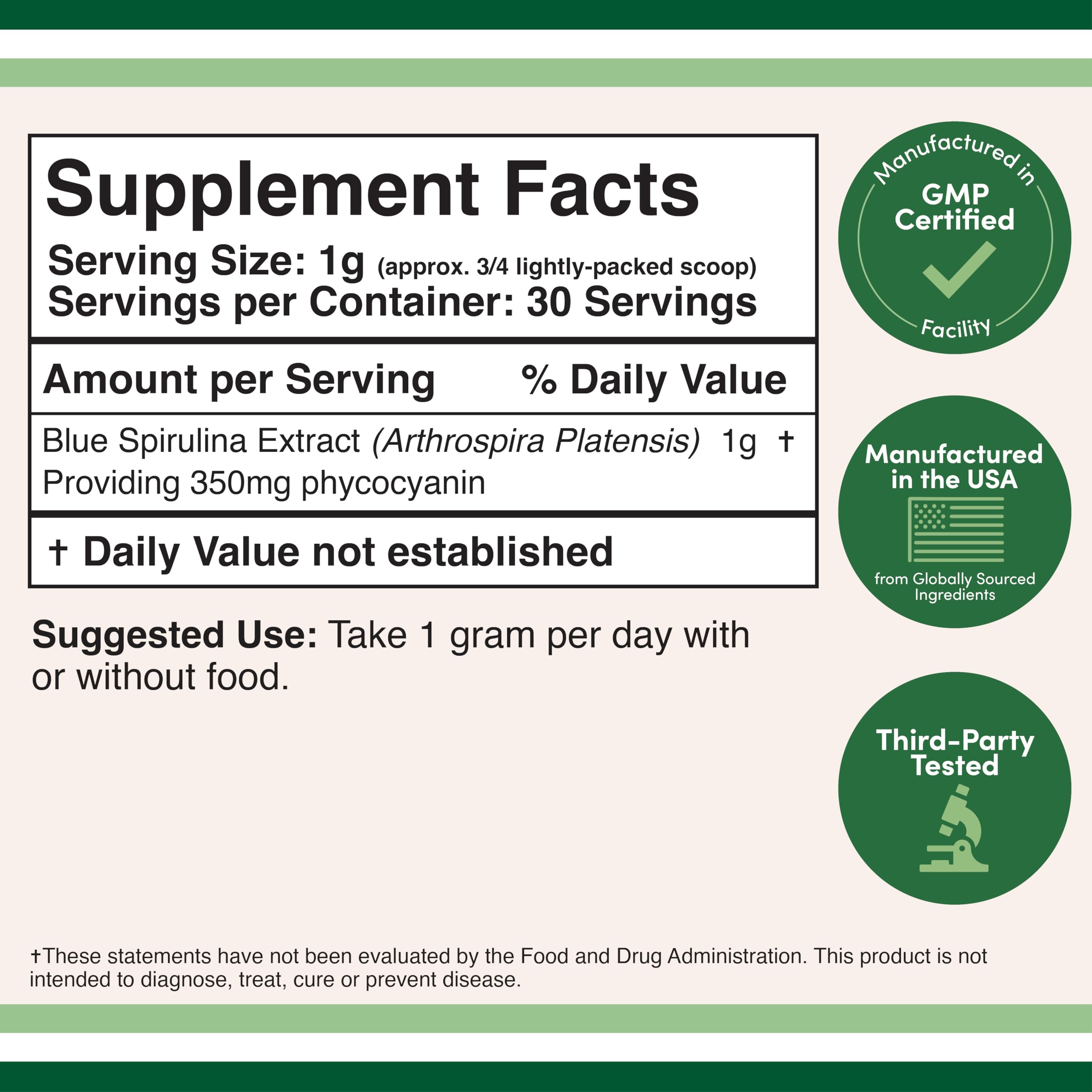 Organic Blue Spirulina Powder - 35% Phycocyanin Superfood Supplement | Premium Blue-Green Algae Powder for Smoothies, Protein Shakes & Natural Food Coloring | Vegan, Gluten-Free | Perfect for Detox, Energy Boost & Healthy Lifestyle (1 Month Supply) by Double Wood