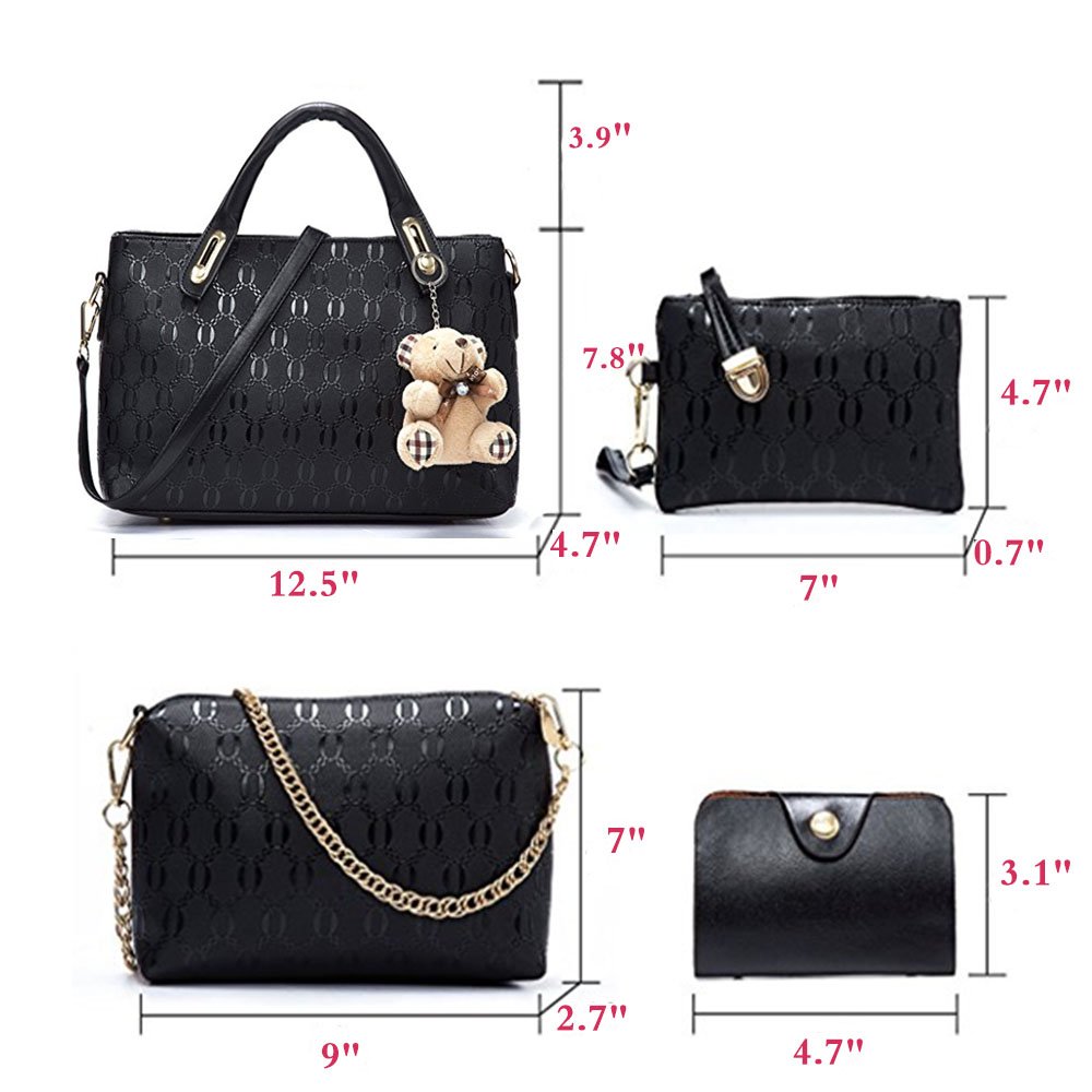 5-Piece Women's PU Leather Handbag Set - Large Tote, Purse, Shoulder Bag & Card Holder (Black) | Stylish Satchel Hobo Bags for Work, Travel & Everyday Use