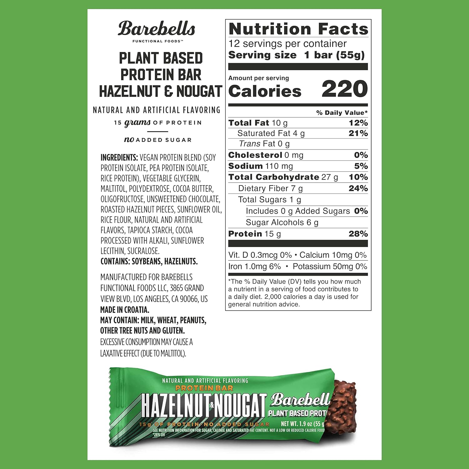 Barebells Vegan Protein Bar 12 Pack - 55g Each | High Protein Plant-Based Snack for Fitness, Gym & On-the-Go Energy | Gluten-Free Dairy-Free Vegan Protein Bars