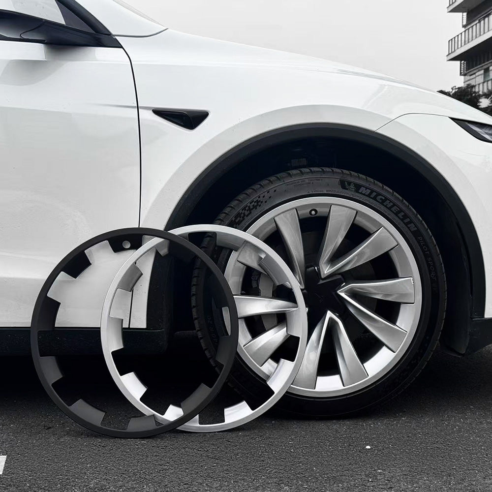 2025+ Tesla Model Y 20 Inch Helix Wheel Protectors - Premium ABS Curb Rash Guards for All-Weather Protection | Easy Snap-On Installation | Perfect for Parking, City Driving & Road Trips