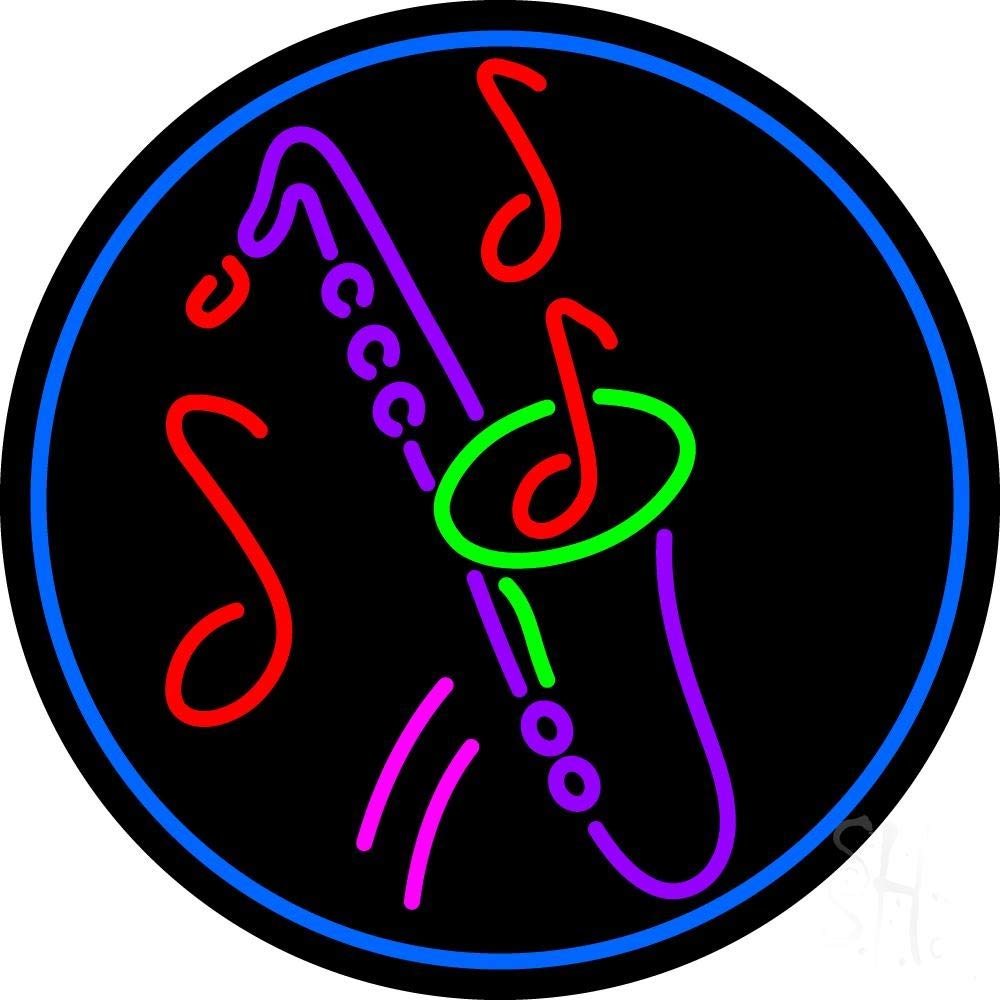 Yellow Saxophone Multicolored Musical Note LED Neon Sign 18x18 Inches - Black Square Acrylic Backing with Dimmer | Premium Indoor Wall Decor for Music Studio, Jazz Club, Bar, Restaurant & Retail Storefront - Perfect for Home, Office & Party Decorations