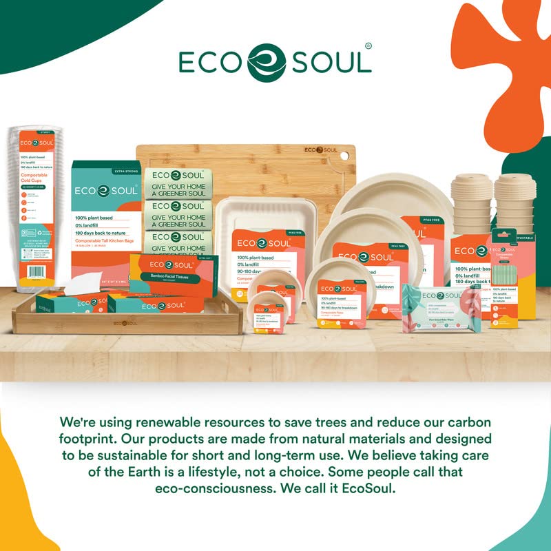 ECO SOUL 150ml (5oz) 50-Pack Biodegradable Sugarcane Bowls - Eco-Friendly Disposable Square Bowls for Snacks, Salads, Parties, Weddings & Events | Microwave & Freezer Safe | Perfect for Home, Restaurant & Catering Use