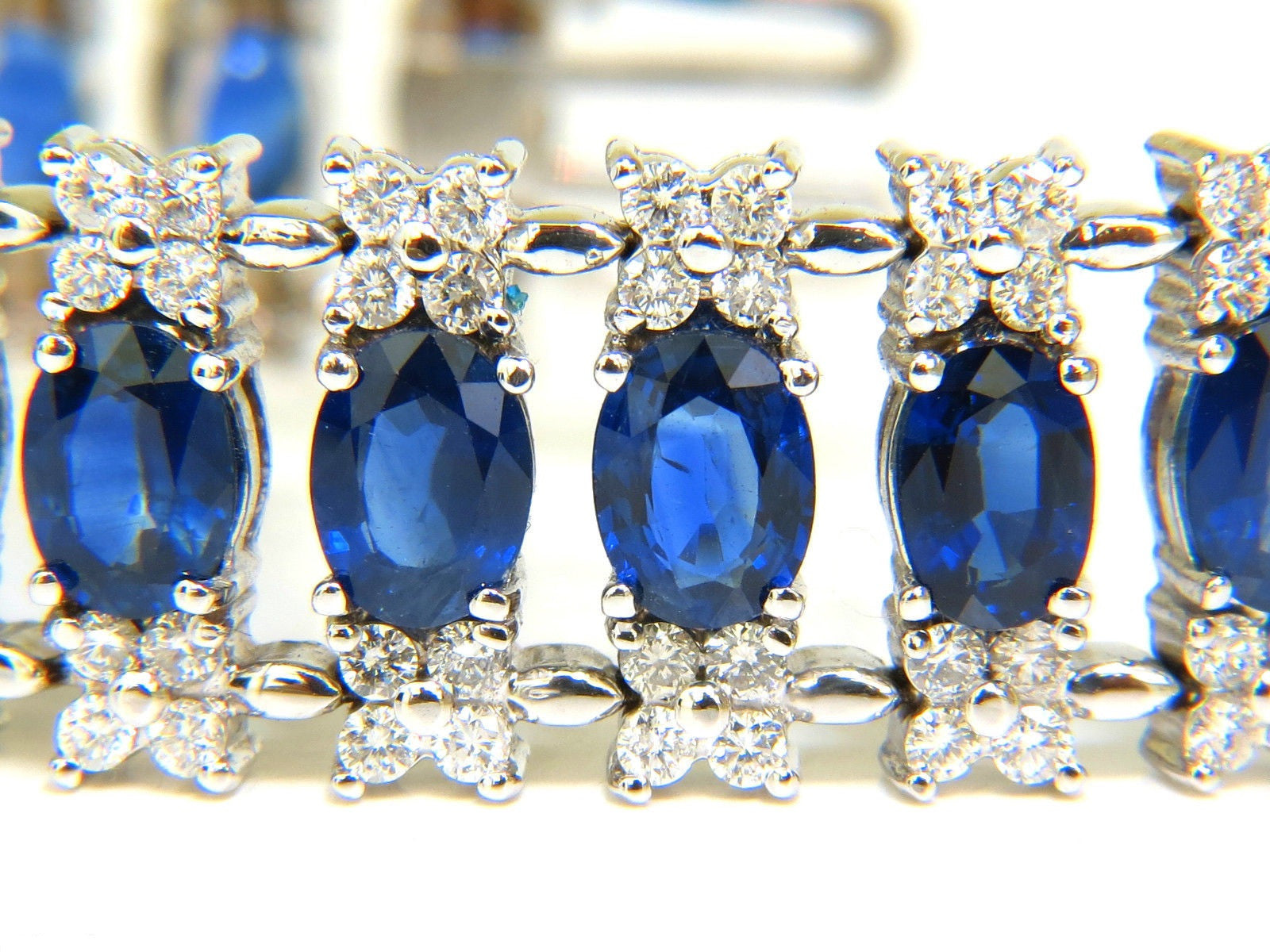33.75CT Natural Blue Sapphire & Diamond Tennis Bracelet - 3 Row Wide Cuff for Women - Elegant Jewelry for Weddings, Parties & Special Occasions