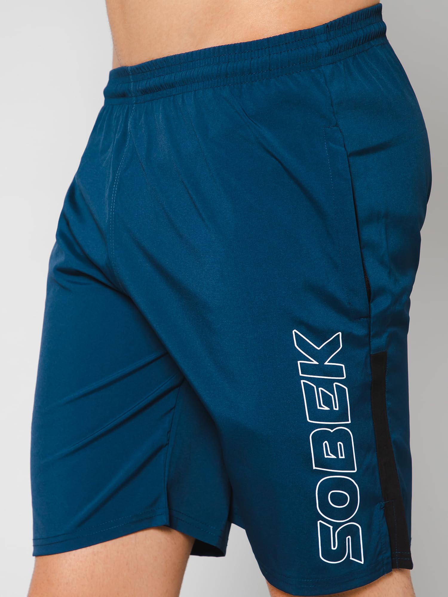 SOBEK Men's Stretchable Running Shorts - Breathable Lycra Activewear with Elastic Waist & Side Zip Pockets - Perfect for Gym, Jogging, and Outdoor Sports