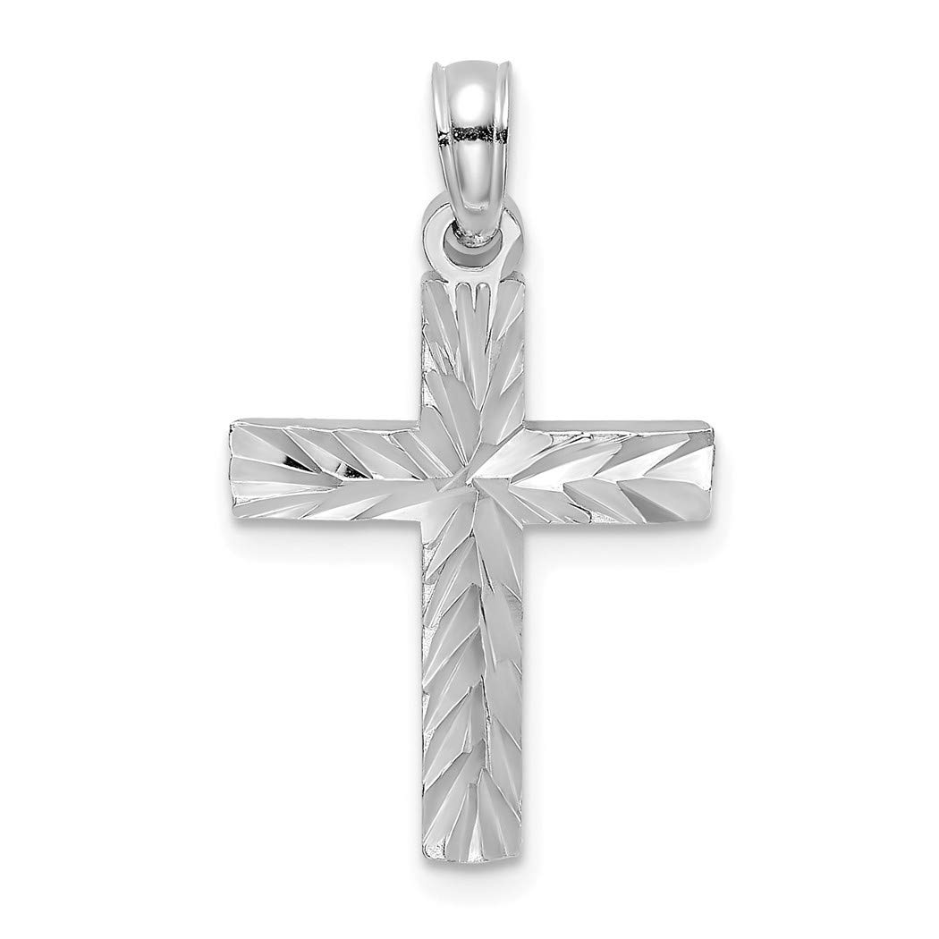 14K White Gold Sparkle Cut Religious Cross Pendant with Starburst Center - Elegant Faith Jewelry Gift for Women, Perfect for Church, Weddings & Special Occasions
