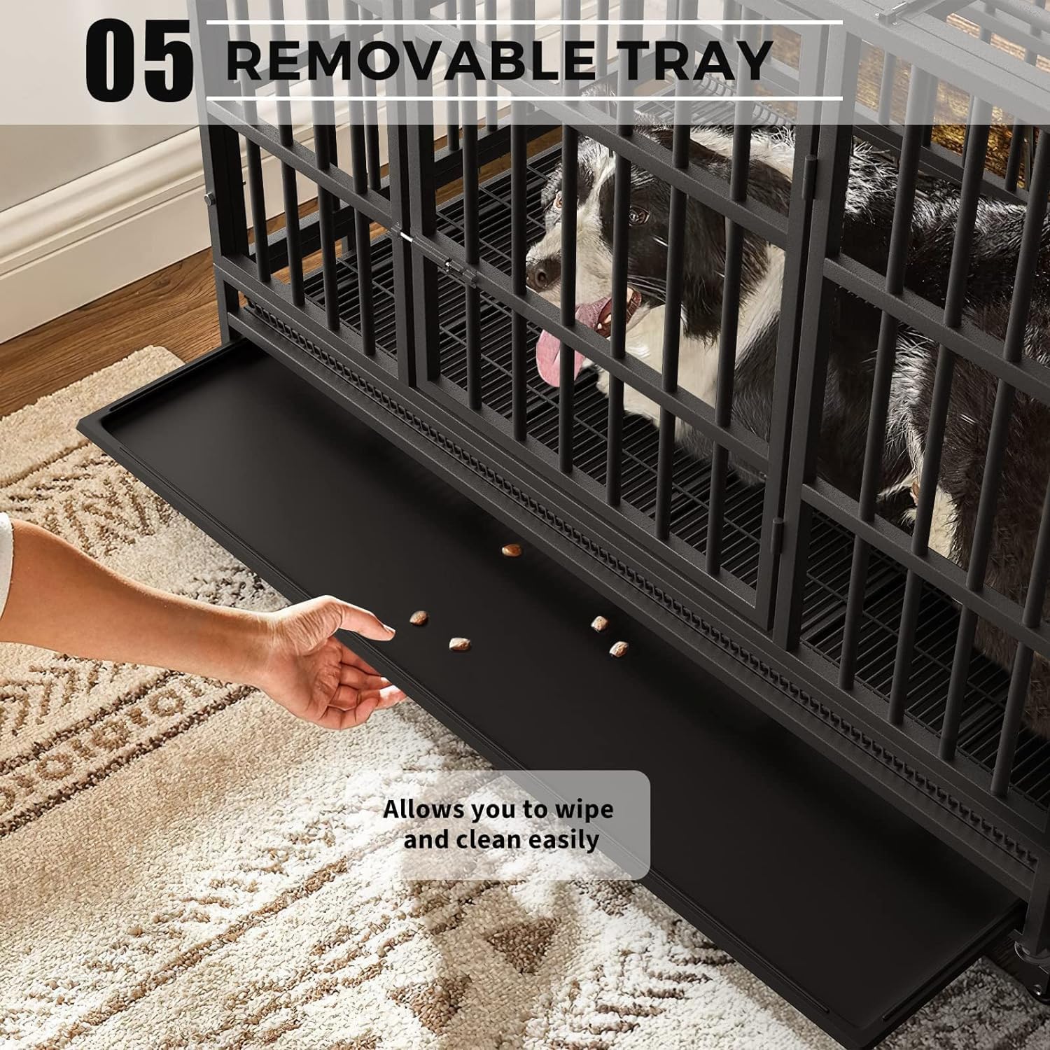 48 Inch Heavy Duty Dog Crate - Indestructible Large Dog Cage Kennel for High Anxiety Dogs | Escape Proof & Sturdy Lock Design | Extra Large Indoor Pet Crate with Double Doors & Removable Tray | Perfect for Travel, Training, and Home Security