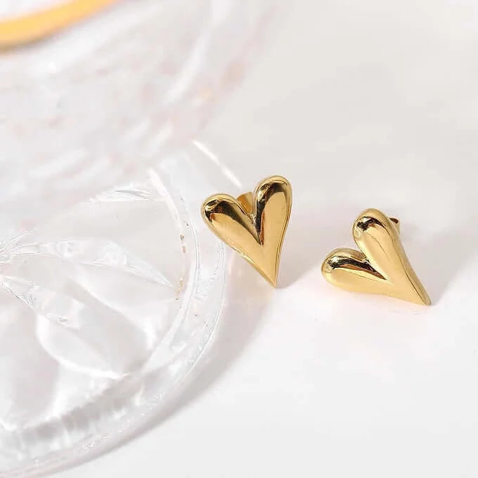 14K Gold Plated Mini Puffed Heart Stud Earrings for Women - Dainty Valentine's Day Gift for Her | JDE719 | Perfect for Date Nights, Anniversaries & Everyday Wear