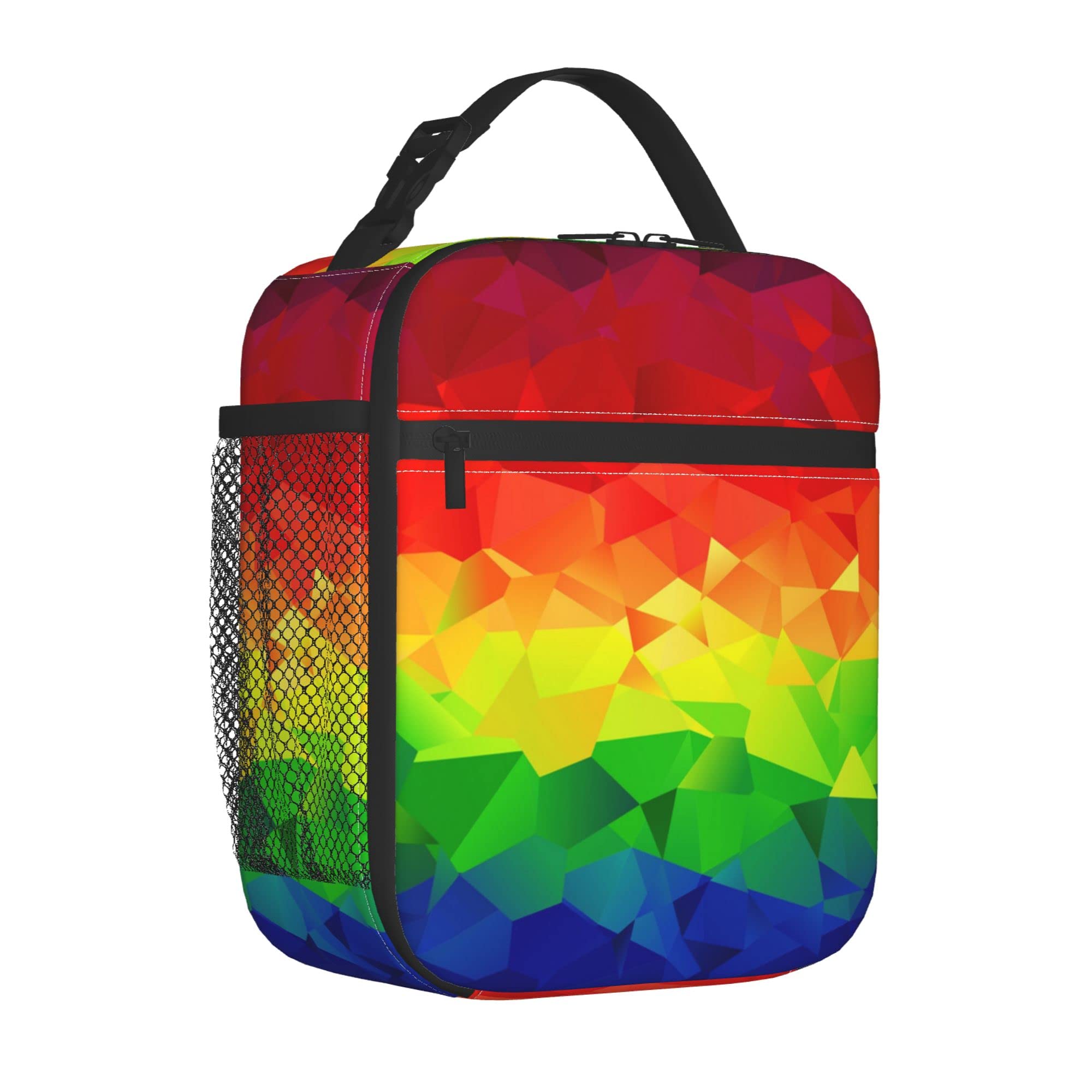 Insulated Lunch Cooler Tote Bag with Bottle Holder - Leakproof & Thermal Lunch Organizer for Women & Men - Perfect for Work, School, Picnics & Outdoor Activities (Polygonal Geometric Rainbow Design)