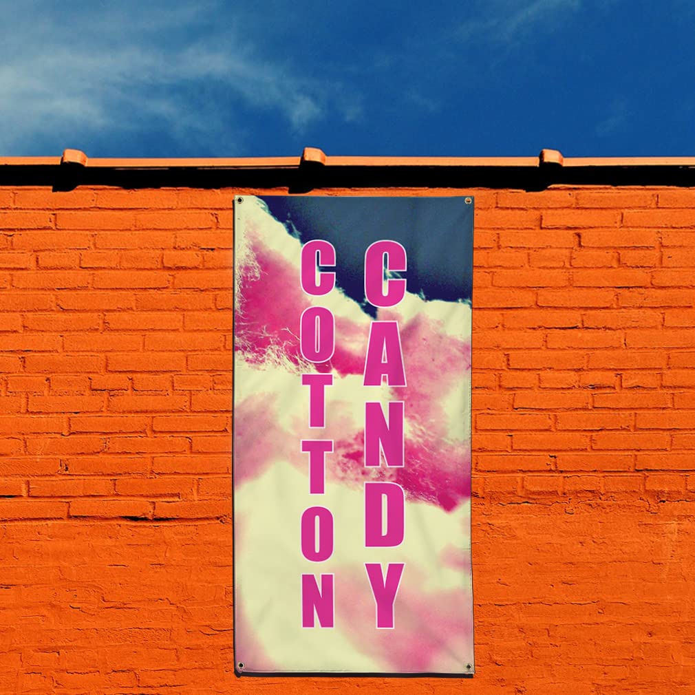Vertical Vinyl Banner - Multiple Sizes (96x48 Inches) | Cotton Candy Food & Drink Retail Sign | Weatherproof Outdoor Industrial Yard Banner with 8 Grommets - Perfect for Storefronts, Trade Shows, and Outdoor Advertising