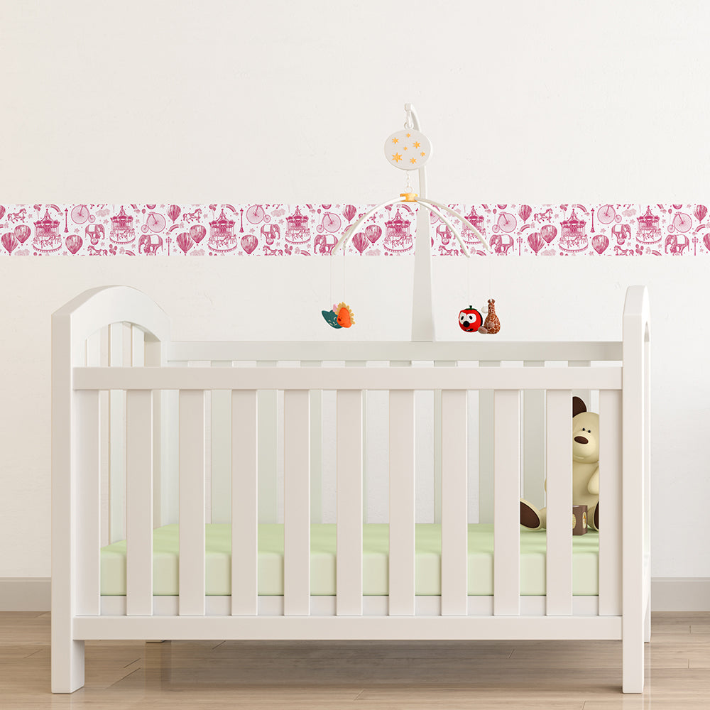 Carnival Toile Peel and Stick Wallpaper Border - Self-Adhesive Decorative Wall Trim for Home, Nursery, and Party Decor - Perfect for Bedrooms, Living Rooms, and Special Events