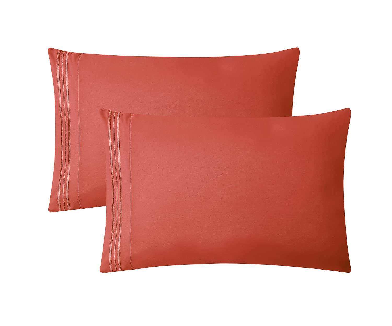 Clara Clark Standard & Queen Size Pillow Cases Set of 2 - Ultra Soft Microfiber Pillow Covers with Envelope Closure - Lightweight & Breathable - Orange Rust Color - Perfect for Bedroom, Guest Room & Travel