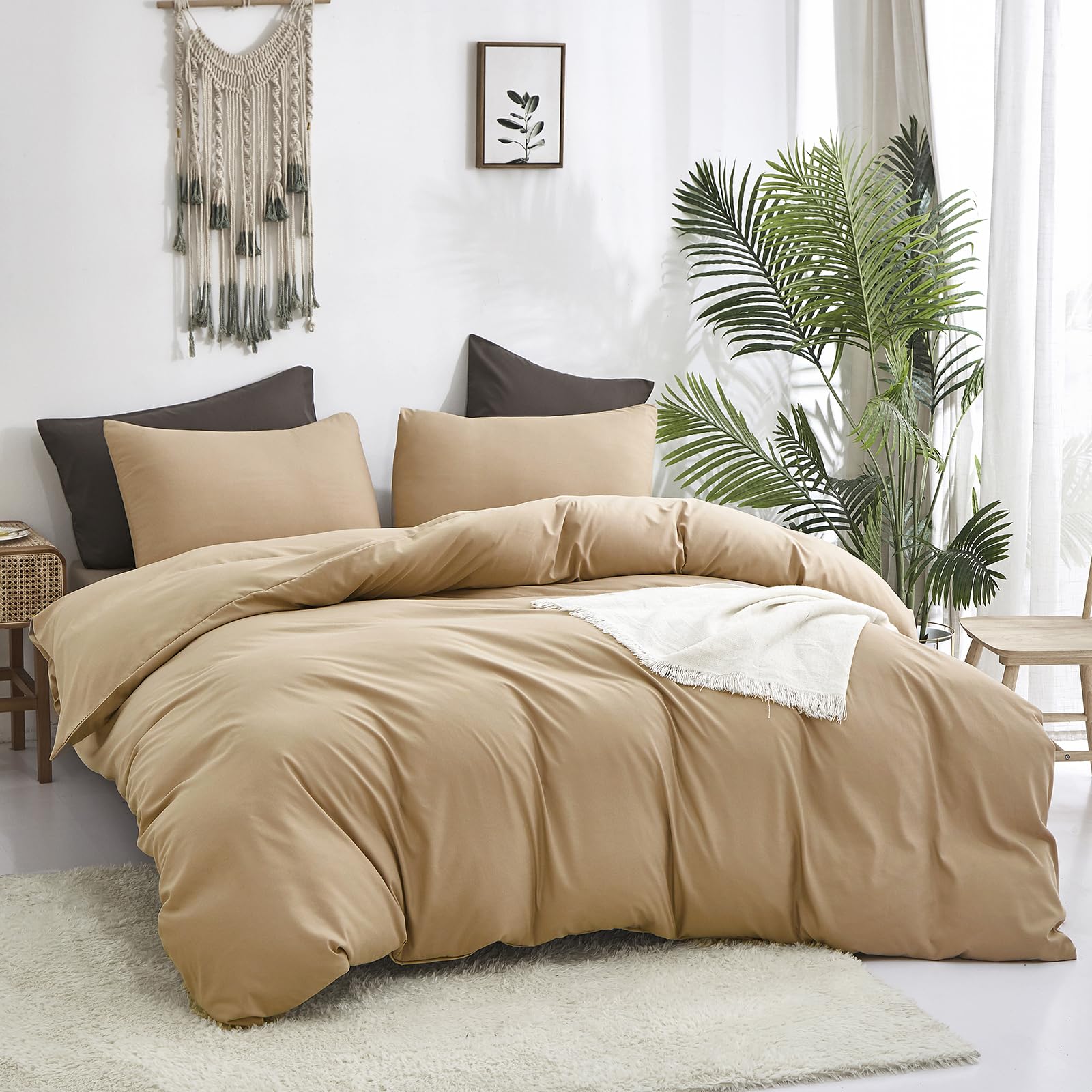 California King Comforter Set - Soft Cottonight Khaki & Champagne Bedding for Men & Women | Breathable, Modern Solid Taupe, Sand & Beige Blanket Quilts | Perfect for Master Bedroom, Guest Room & Cozy Home Decor