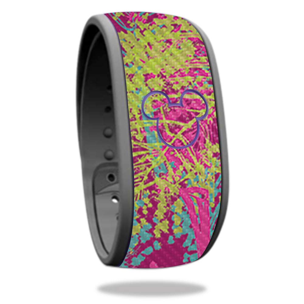 MightySkins Carbon Fiber Skin for Disney MagicBand - Magenta Summer | Protective & Durable Textured Cover | Easy to Apply & Remove | USA Made | Perfect for Theme Parks, Vacations & Disney World Trips