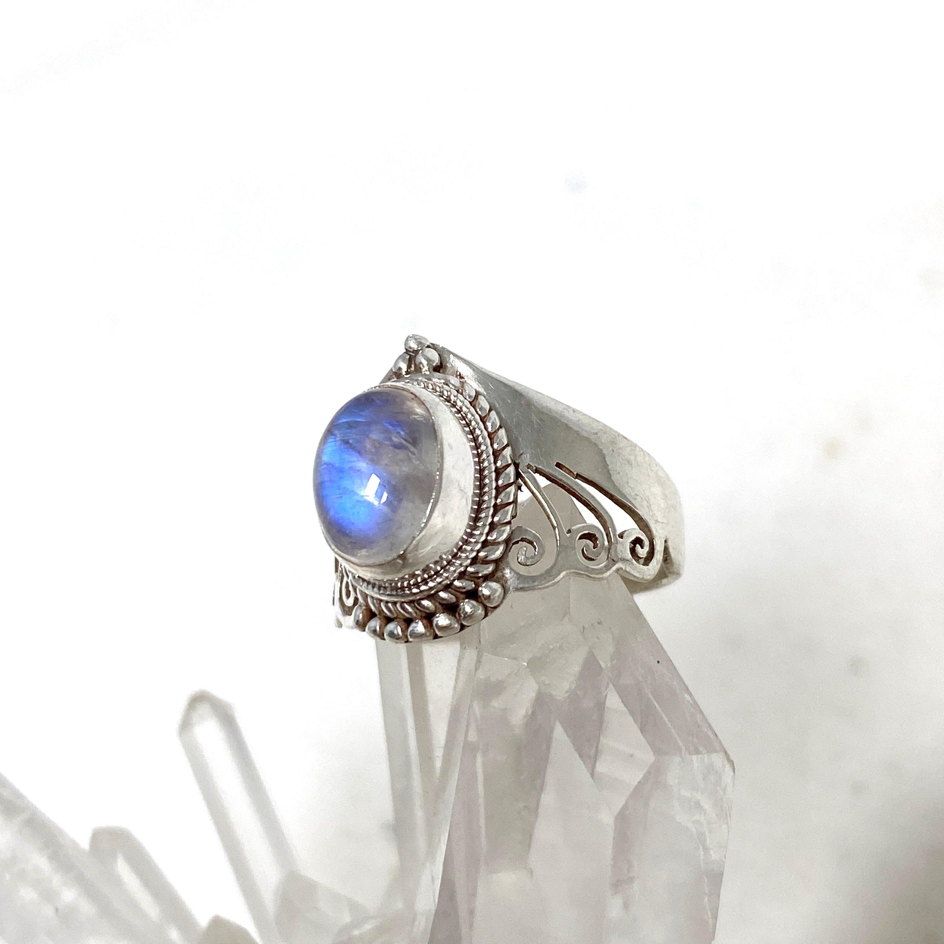 Moonstone Boho Style Oval Ring R3465 - Handmade Sterling Silver Jewelry for Women, Perfect for Boho Fashion & Everyday Wear