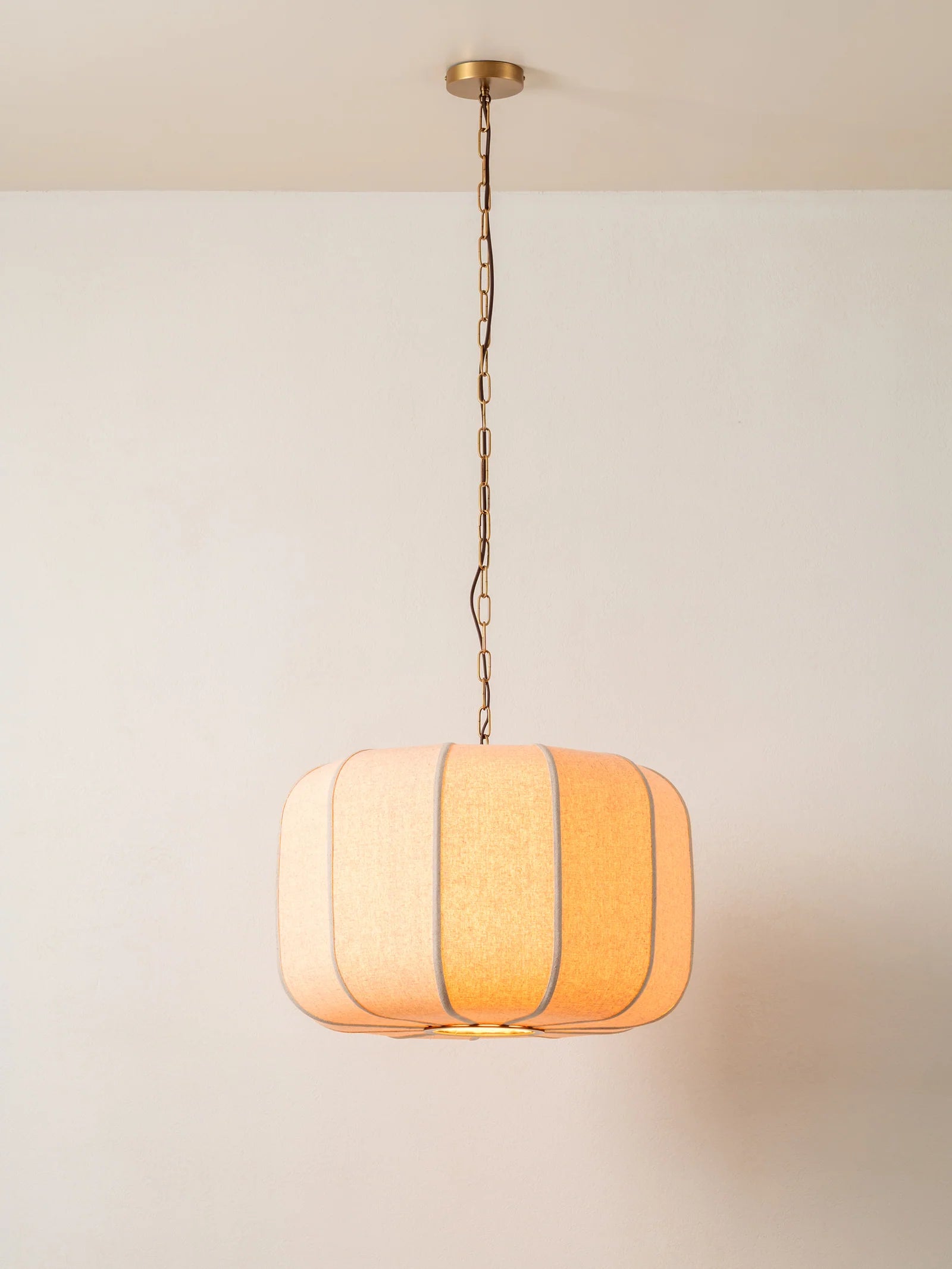 Ottino Aged Brass and Linen Pendant Light - Vintage Industrial Ceiling Fixture for Dining Room, Kitchen, or Bedroom Lighting