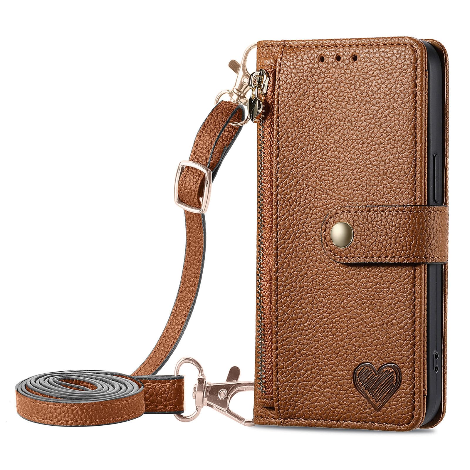 Premium RFID Blocking Wallet Case for Samsung Galaxy S25 Ultra 5G - PU Leather Phone Cover with Zipper Pocket & Adjustable Crossbody Strap (Brown) | Perfect for Travel, Shopping & Everyday Protection
