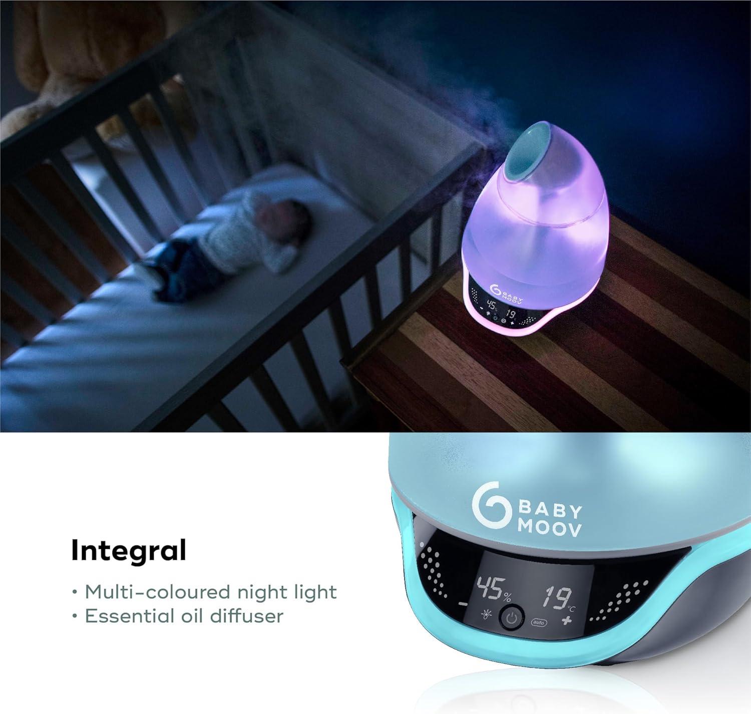 Babymoov 3-in-1 Digital Baby Hygrometer & Humidifier - Accurate Room Temperature and Humidity Monitor with Night Light for Nursery, Bedroom, and Kids Room