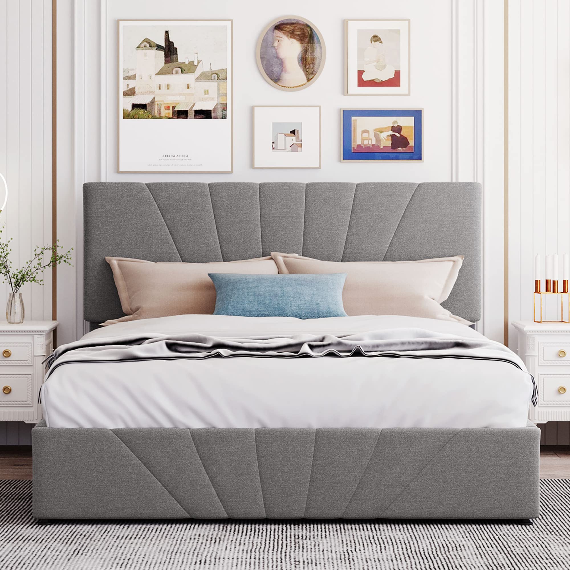 Queen Size Upholstered Platform Bed Frame with Gas Lift Storage | Grey Tufted Headboard & Hydraulic System | Space-Saving Bedroom Furniture for Small Apartments & Guest Rooms