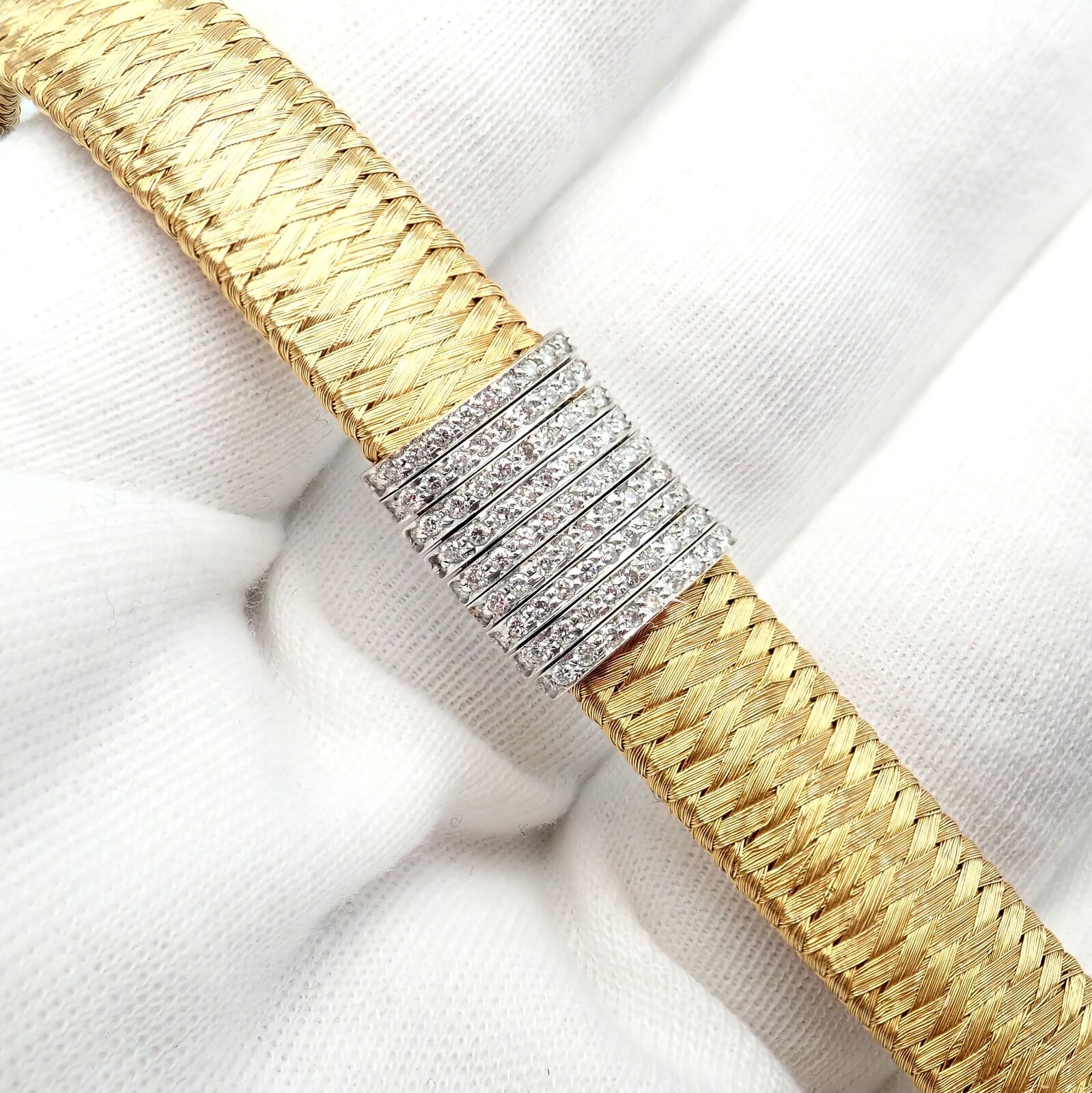 Authentic Roberto Coin 18k Yellow Gold 9 Row Diamond Silk Weave Bracelet for Women - Luxury Jewelry Gift for Anniversary, Birthday & Special Occasions
