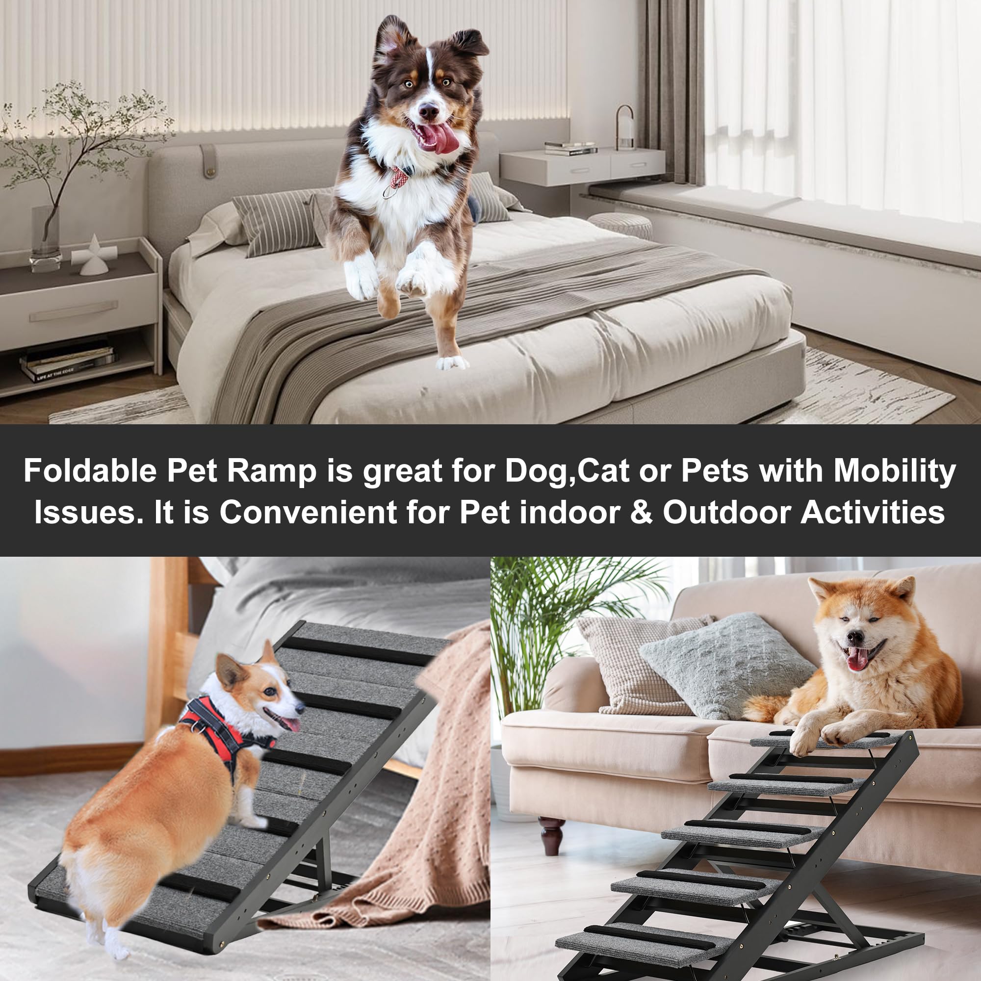 2-in-1 Dog Ramp & Stairs - Adjustable Wooden Pet Ramp for Beds, SUVs & Couches