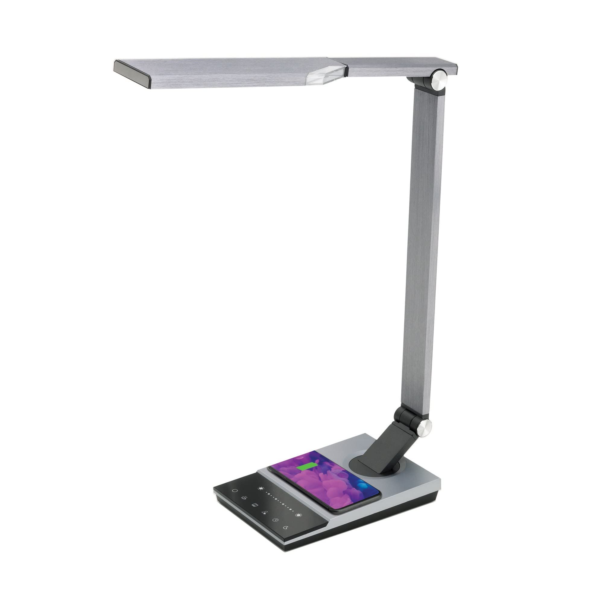 WorkPro™ LED USB Desk Lamp with Wireless Charger & Timer - 17.5 Inch Adjustable Office Light, Brushed Metal Gray - Perfect for Home Office, Study, Reading & Nightstand Use