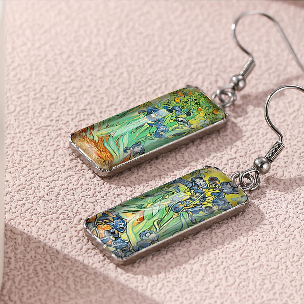 Van Gogh Starry Night Sunflower Dangle Earrings for Women - Abstract Art Drop Earrings - Boho Vintage Jewelry - Perfect for Parties, Weddings & Artistic Fashion