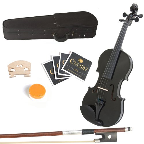 Mendini 16-Inch MA-Black Solid Wood Viola with Case, Bow, Rosin, Bridge & Strings - Perfect for Beginners, Students & Professional Musicians - Ideal for Practice, Performances & Orchestra