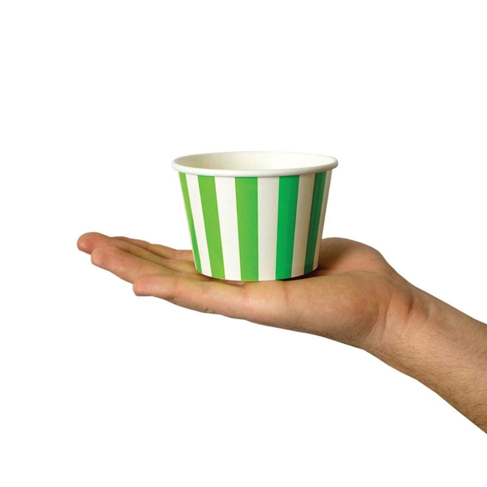 UNIQ 1000-Count 8 oz Green Striped Paper Ice Cream Cups | Disposable Dessert Containers for Ice Cream, Gelato, Frozen Yogurt | Eco-Friendly Party Supplies for Birthday, Wedding, Catering Events